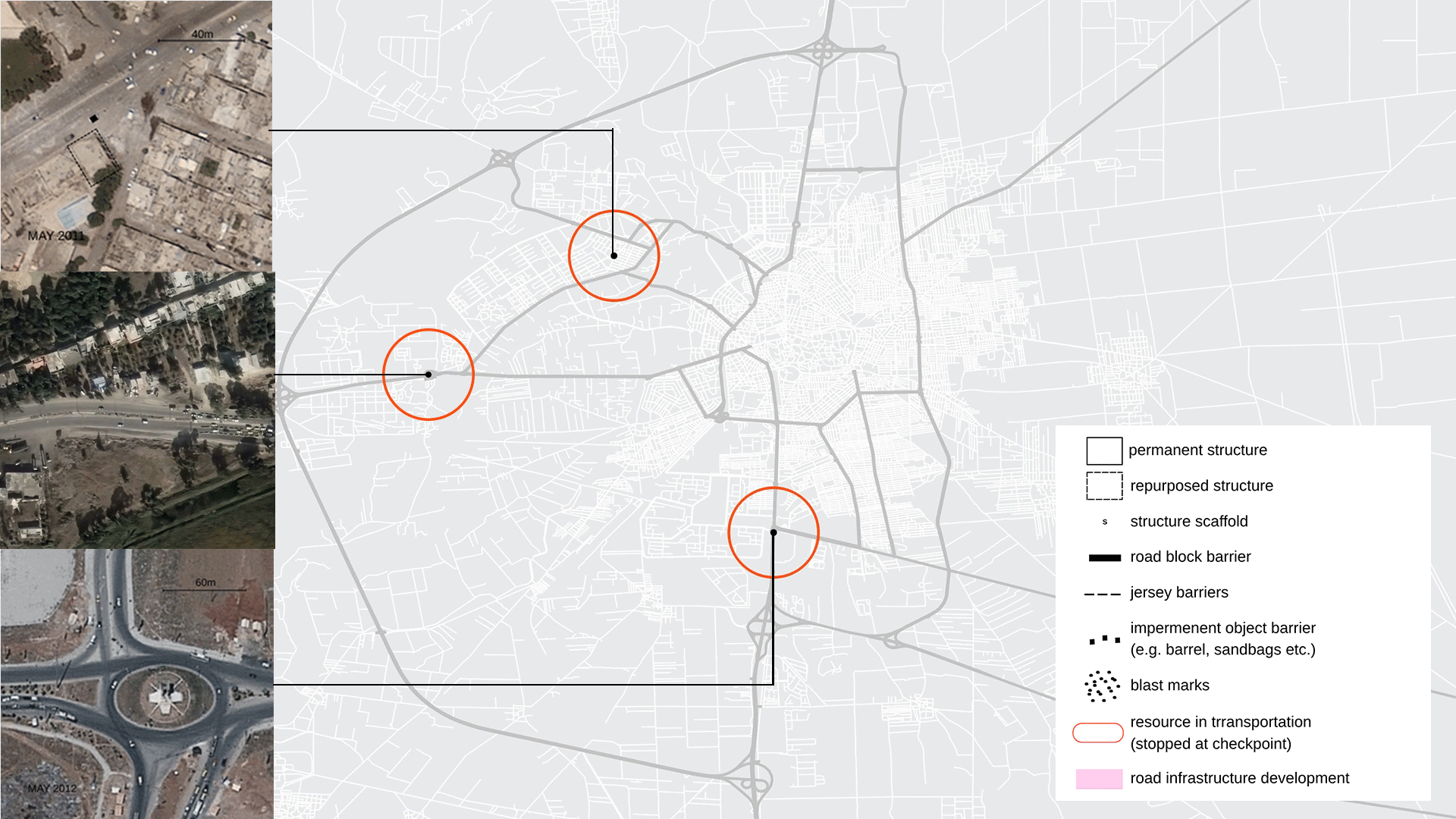 Map overview of analysed checkpoints around Homs