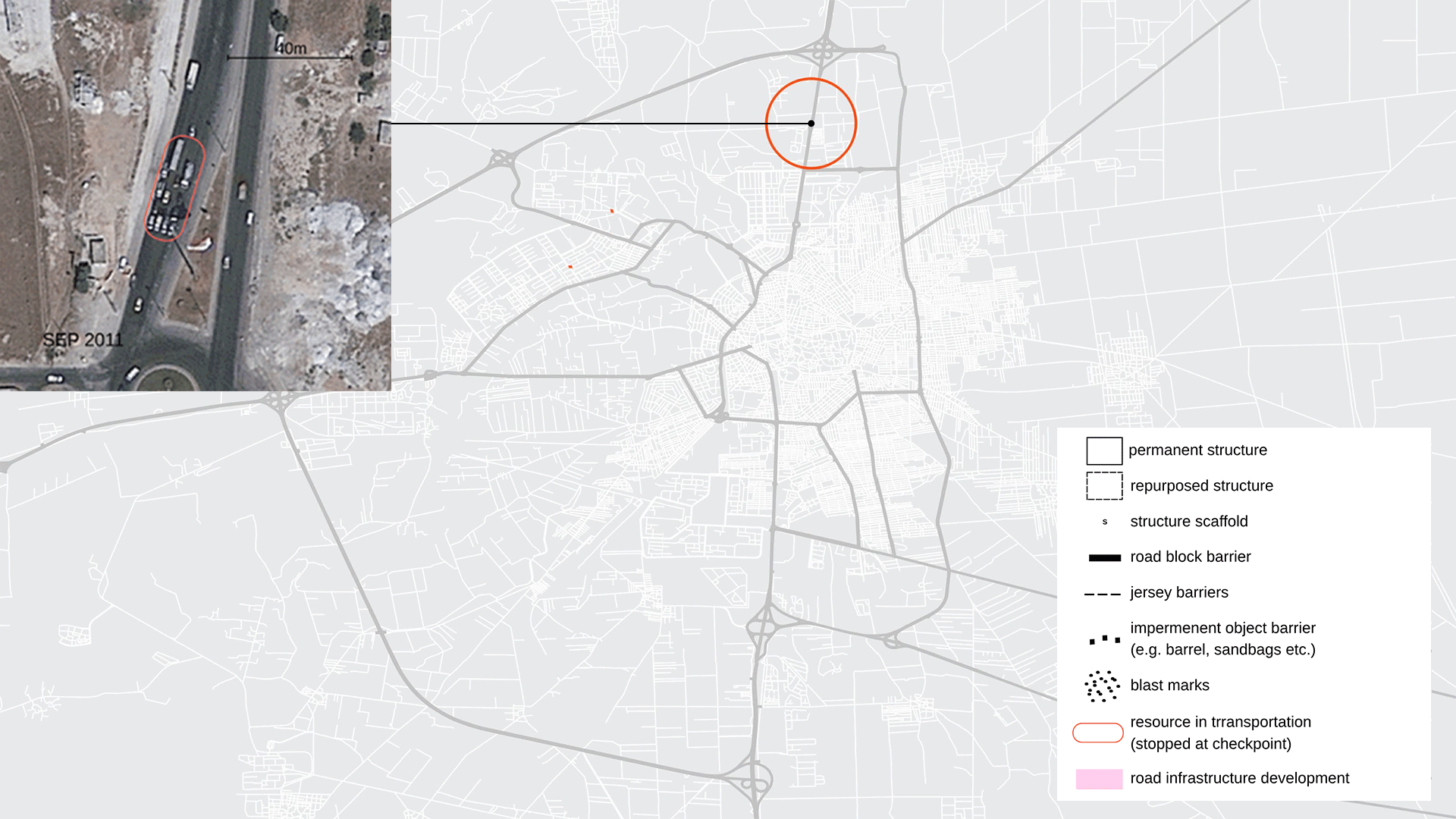 Map and Timeline with Satellite Pictures of Sugar factory checkpoint