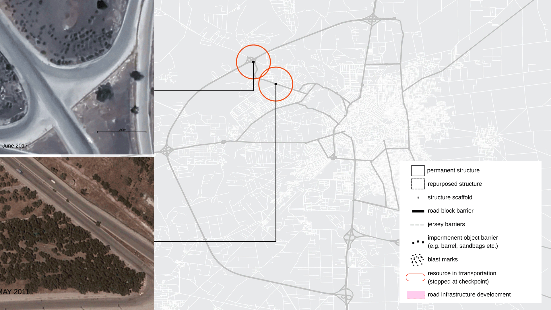 Map of the Cluster of checkpoints around Al-Wa'er in the North of Homs